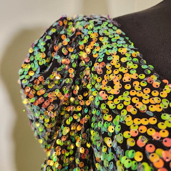 ALYCE PARIS V-Back Long Sleeve Dress in Dragon Scale, Size 6 - Picture 7 of 15